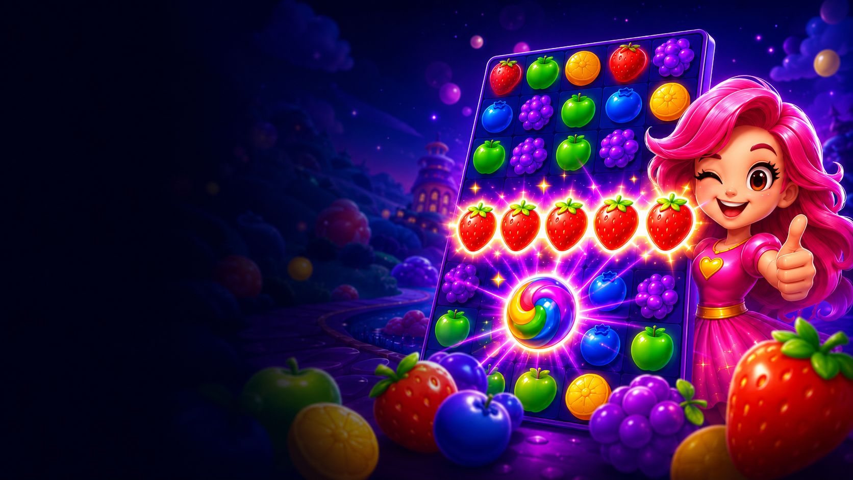 Glow Candy — link-puzzle gameplay key art by VTMX